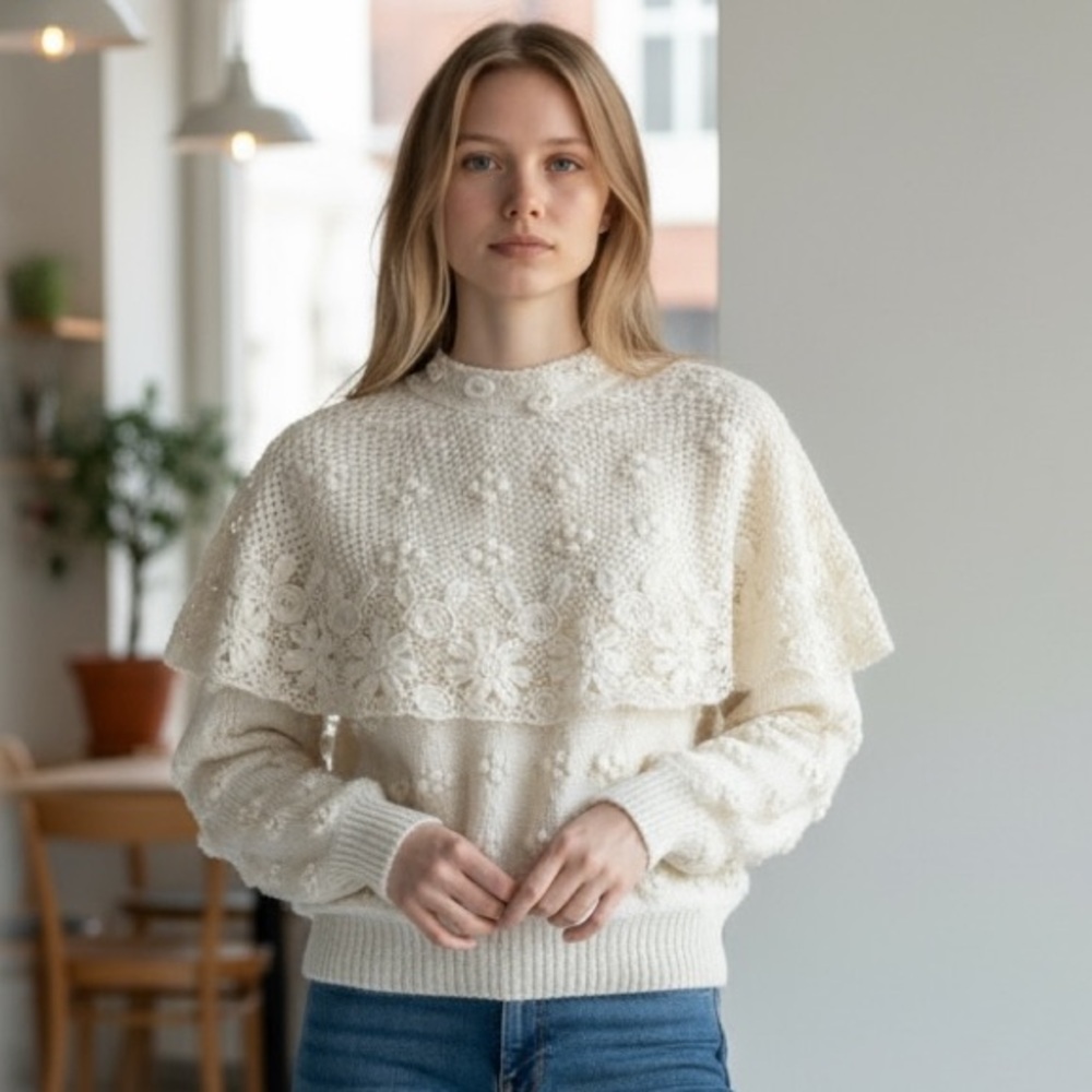 Catharine lover victorian style sweater knitted by hand wool blend size …